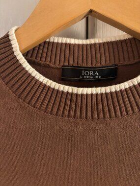 iORA Brown Sweater Tee | 50s Style Fitted Knit Top Retro Short Sleeve